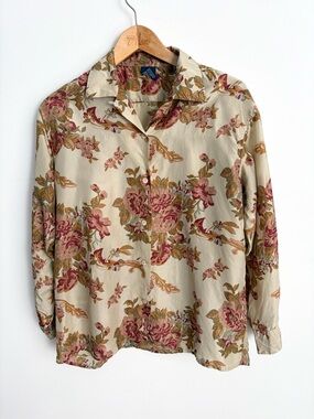 Vintage Daniel Hechter Paris - 100% Silk Floral Blouse - Size M